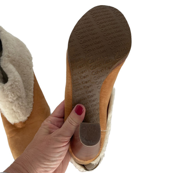 Calvin Klein Sherling Suede Pam Chestnut Tan Ankle Boots Booties 8M - Picture 8 of 9